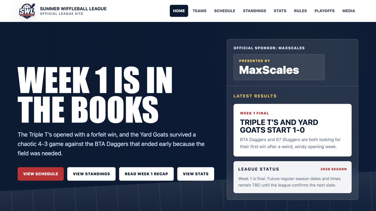 Summer Wiffleball League website designed and built by MaxScales