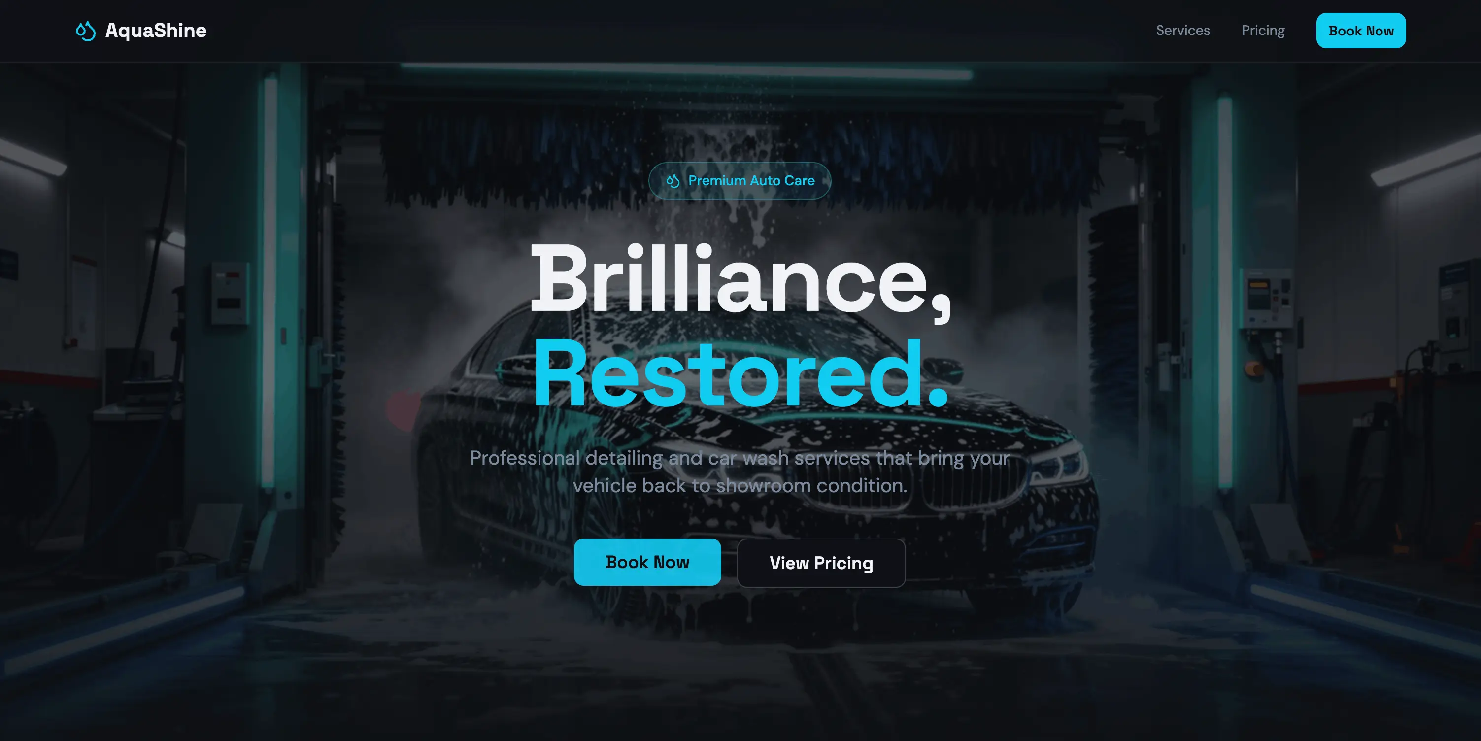 Custom car wash website design for AquaShine Car Wash